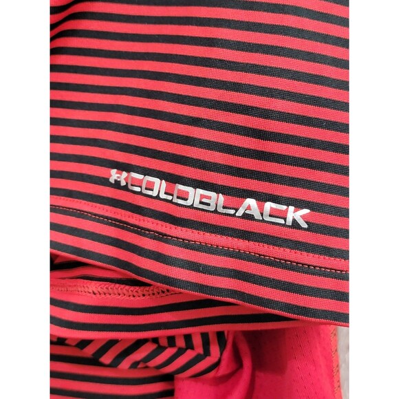 ALK Men's XL Under Armour ColdBlack Heatgear Red Black Striped Golf Polo Shirt - Picture 8 of 10